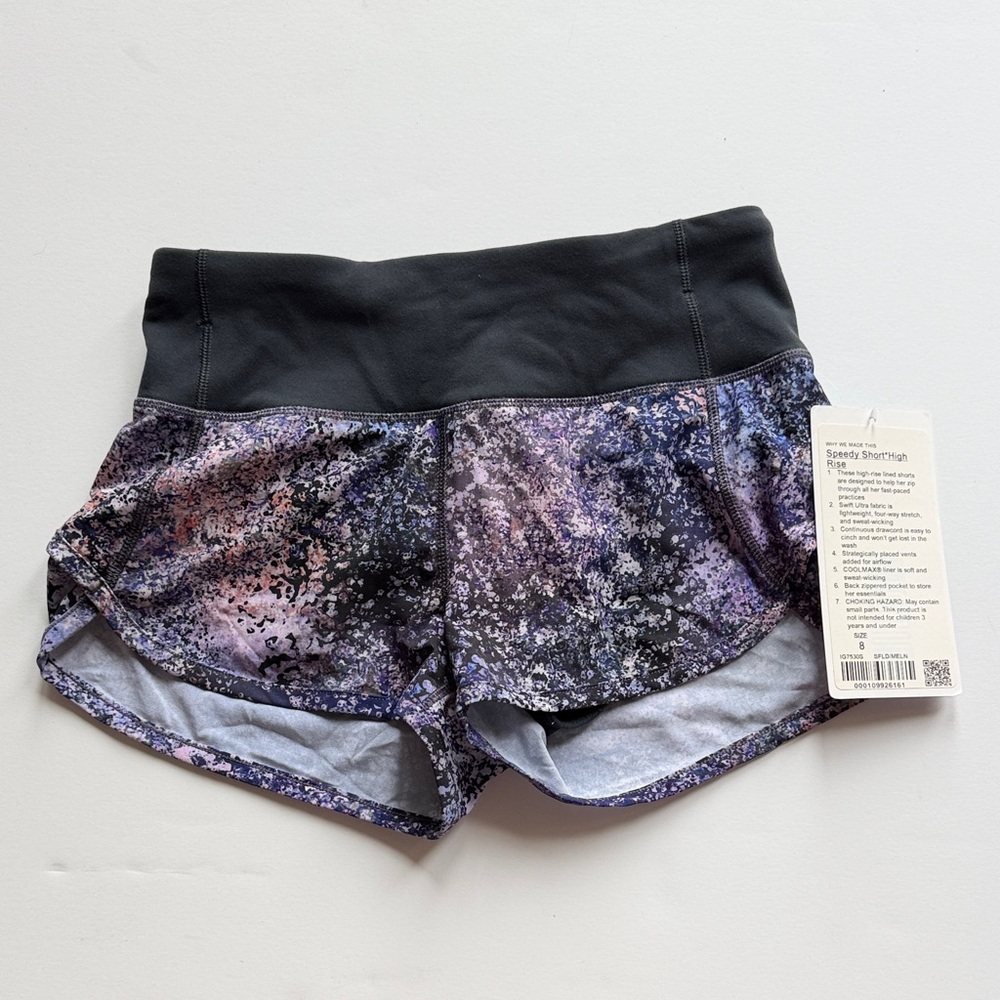 NWT Ivivva/lululemon Black and Purple Patterned Kids Shorts size 8